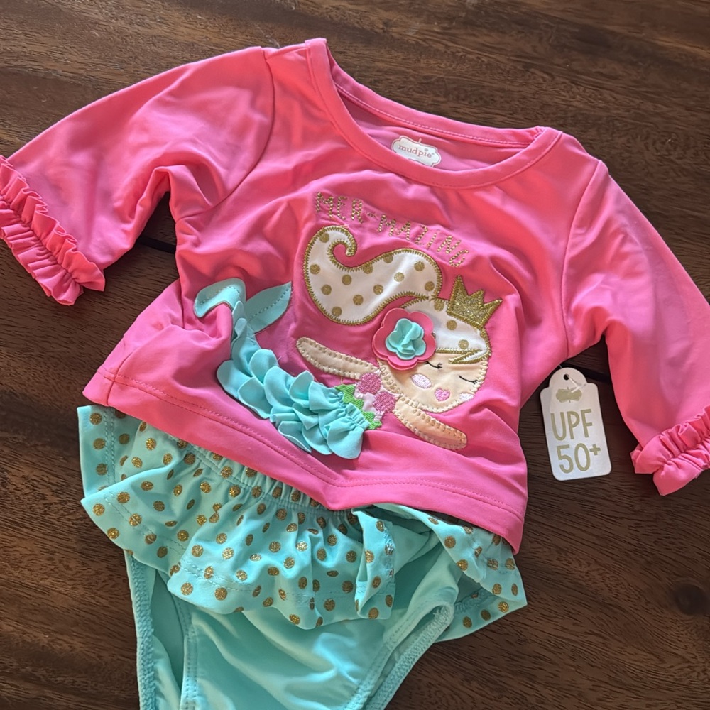 Mud Pie Pink and Aqua Kids Swim Rashguard